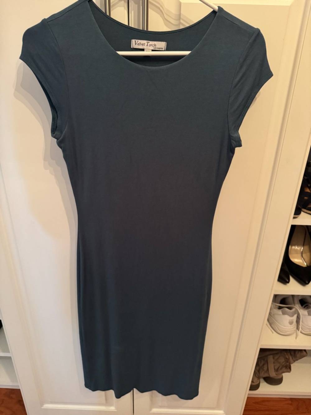 Velvet Torch Teal Cap-Sleeve Midi Bodycon Dress